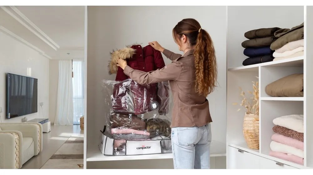 Cutie de depozitare pentru haine din material textil cu vacuum/cu pereți întăriți 65x50x15,5 cm Life – Compactor