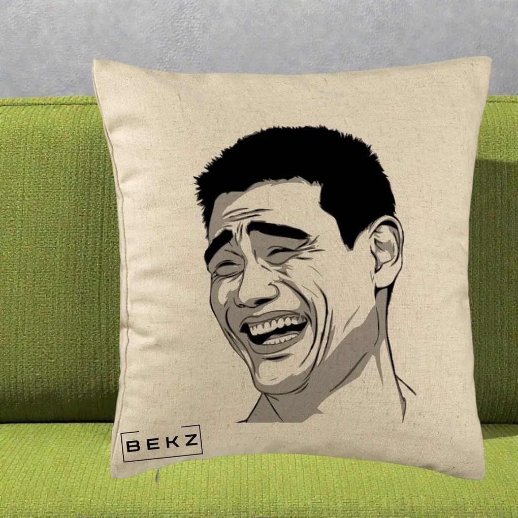 Perna Decorativa Yao Ming Meme, 40x40 cm, Bej, Husa Detasabila, Perna Inclusa, BEKZ®