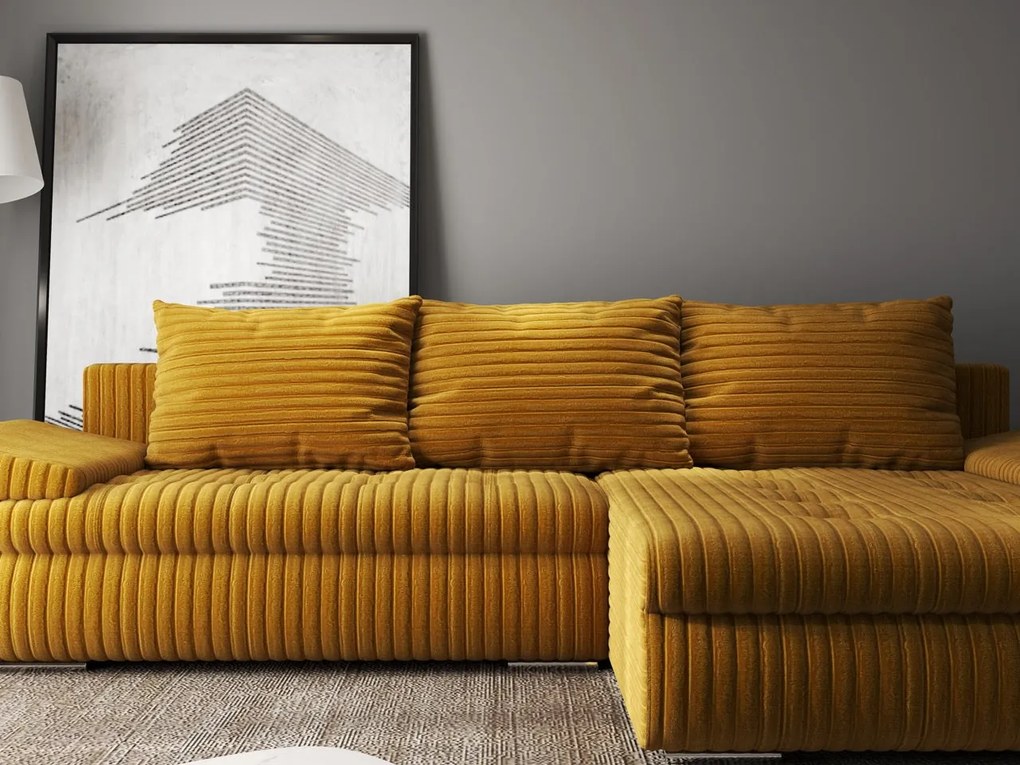 Colțar extensibil dumonde cu ladă de depozitare si sezut confortabil din spuma high-density, Leonardo Ambience Mustar 260x185 cm II