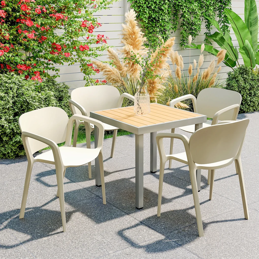 Outsunny Set 4 Scaune de Grădină Stivuibile cu Brațe, Rezistente la Raze UV și Impermeabile, 60x56x75 cm, Alb | Aosom Romania