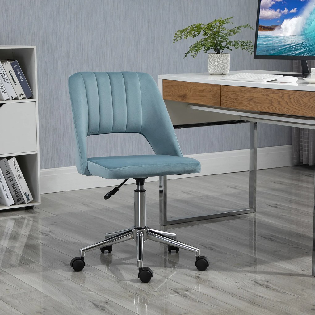 Vinsetto Scaun de birou, Înălțime ajustabilă Scaun de birou fără brațe, Drehbar Bürostuhl cu aspect de catifea, Scaun de schmink ergonomic pentru dormitor, birou acasă, Albastru | Aosom Romania
