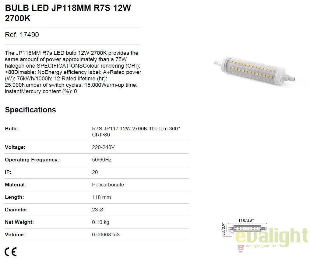 BEC LED R7S JP118MM 12W lumina calda 2700K 17490