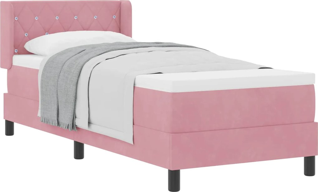 vidaXL Pat cu arcuri cu saltea cu headboard Roz 200 x 80 cm Catifea