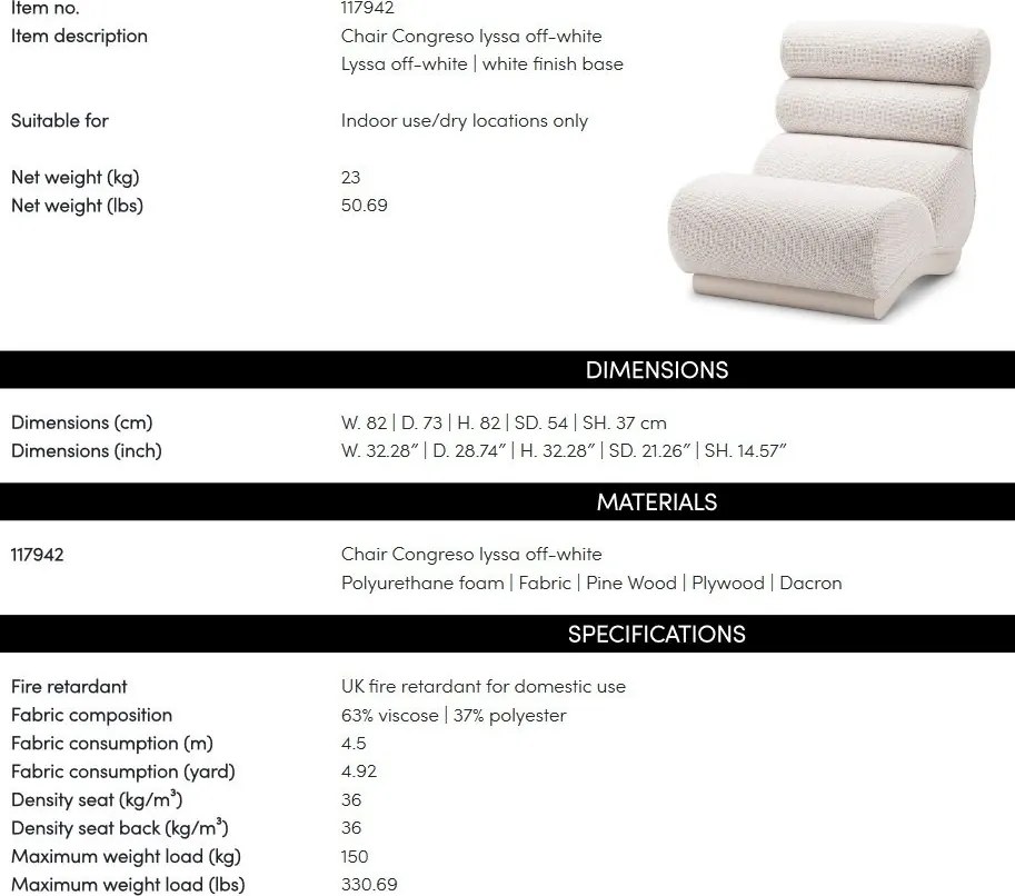 Fotoliu confortabil design LUX Congreso, Lyssa off-white