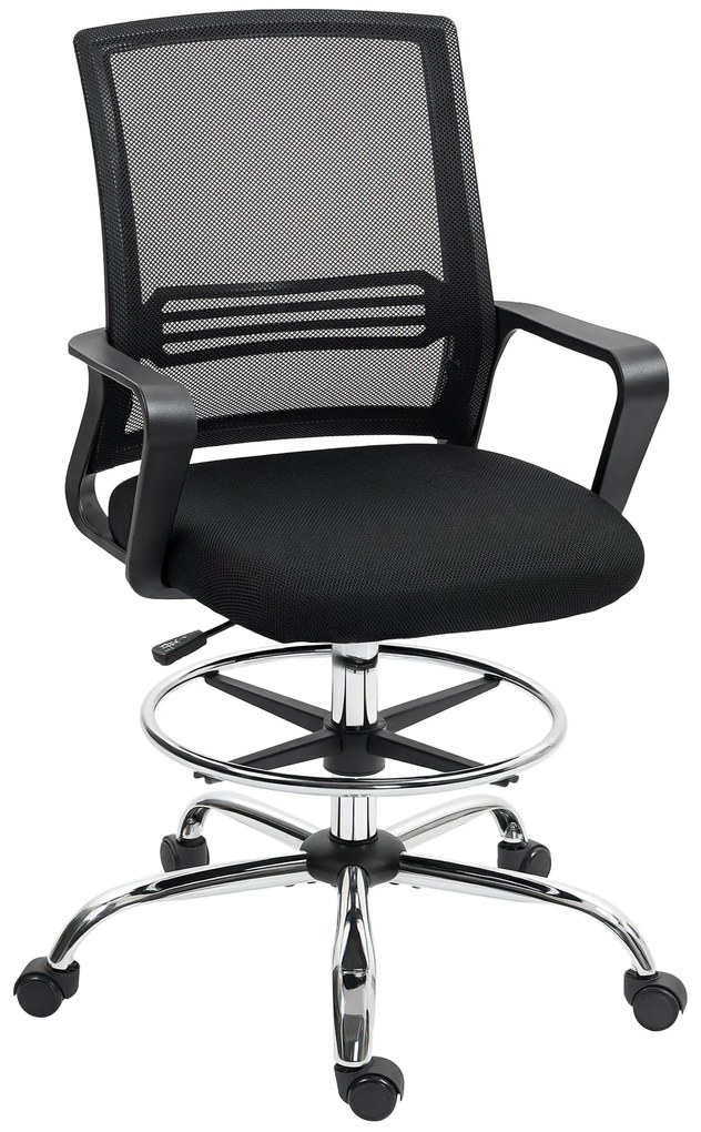 Scaun de birou HOMCOM, Scaun rotativ, Scaun de birou reglabil, cu role, Negru | Aosom Romania
