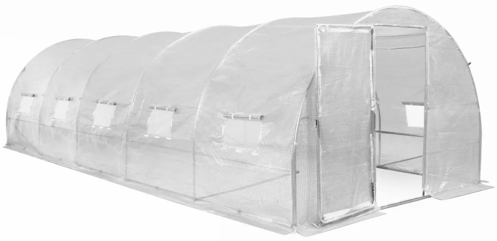 Tunel de folie cu cadru metalic 3x8m Garden Point alb cu ușă