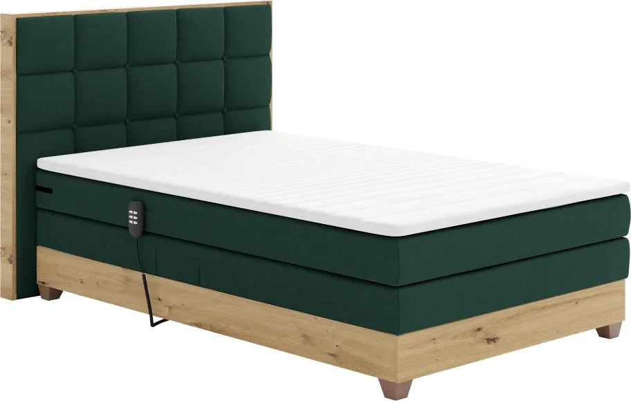 Pat electric reglabil, boxspring, verde/stejar artizanal, 120x200, TIANA