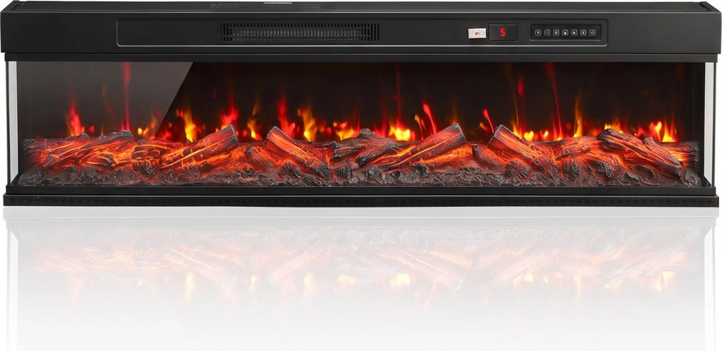 HOMCOM Șemineu electric de podea/încorporabil, pe 3 laturi, cu telecomandă, 750/1500 W, efect flacără 3D, 12 culori, 5 niveluri de luminozitate | Aosom Romania