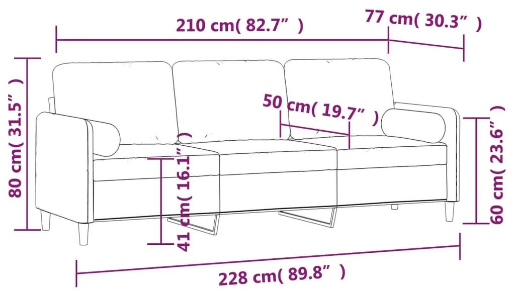Canapea 3 locuri cu pernepernute gri inchis, 210 cm, catifea Morke gra, 228 x 77 x 80 cm