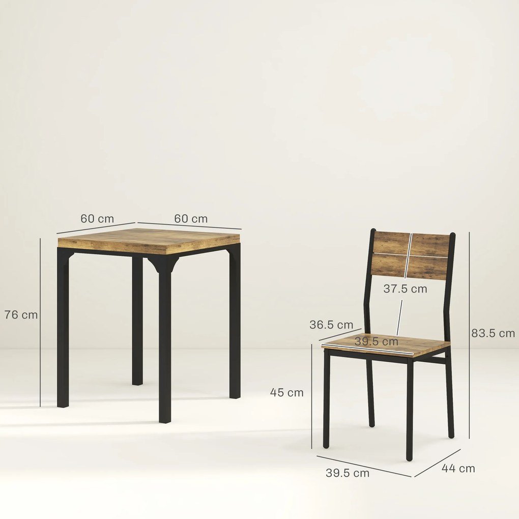 HOMCOM Set masa de dining cu 2 scaune encastrabile, pentru bucatarie living casa, rustic | Aosom Romania