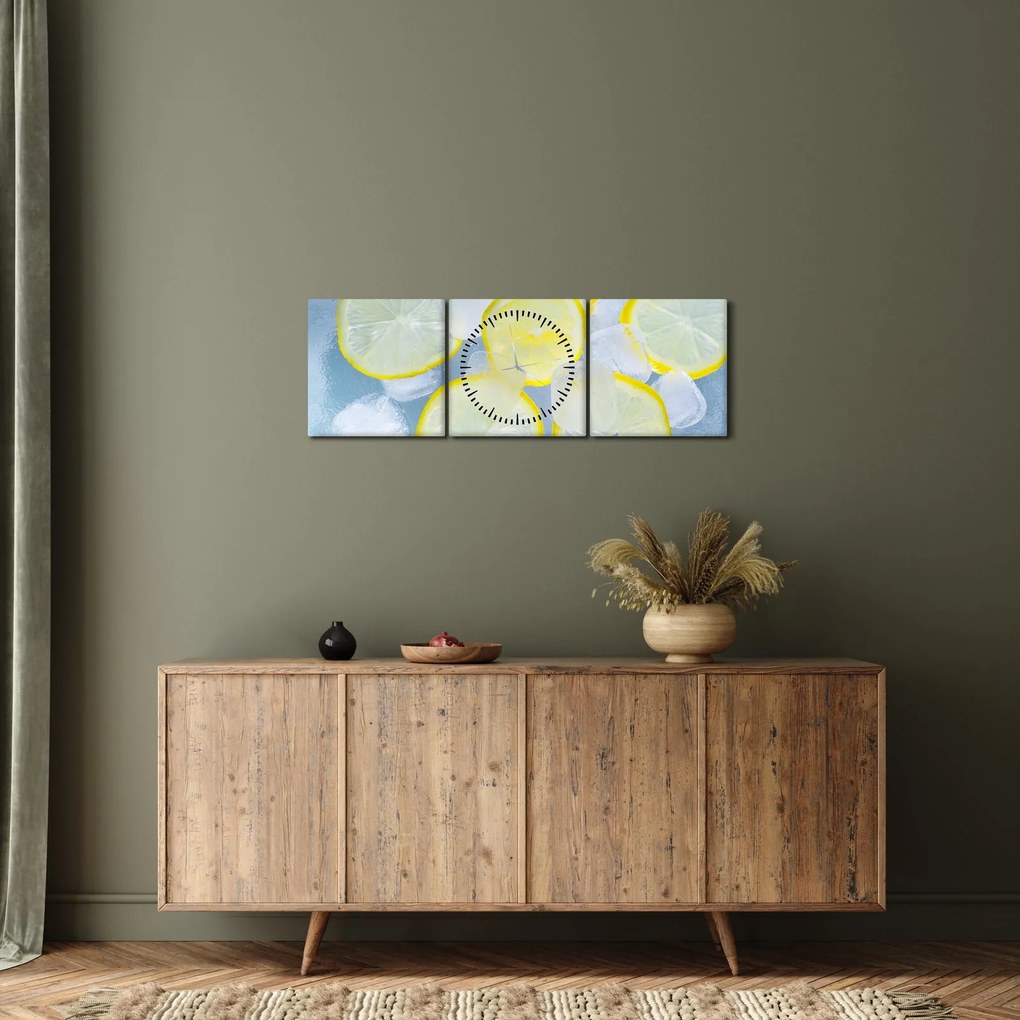 Tablou cu lămâie în gheață (cu ceas) (90x30 cm)