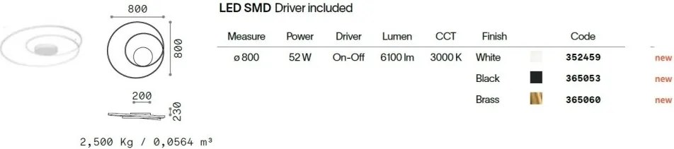 Lustra LED aplicata design circular OZ PL D080 ON-OFF NERO 3000K