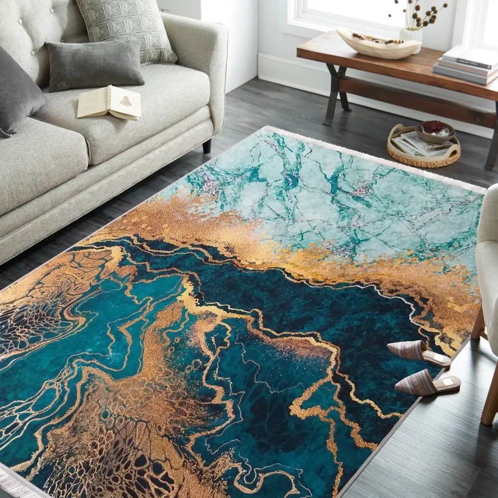 Covor antiderapant cu model verde abstract Lăţime: 60 cm | Lungime: 100 cm