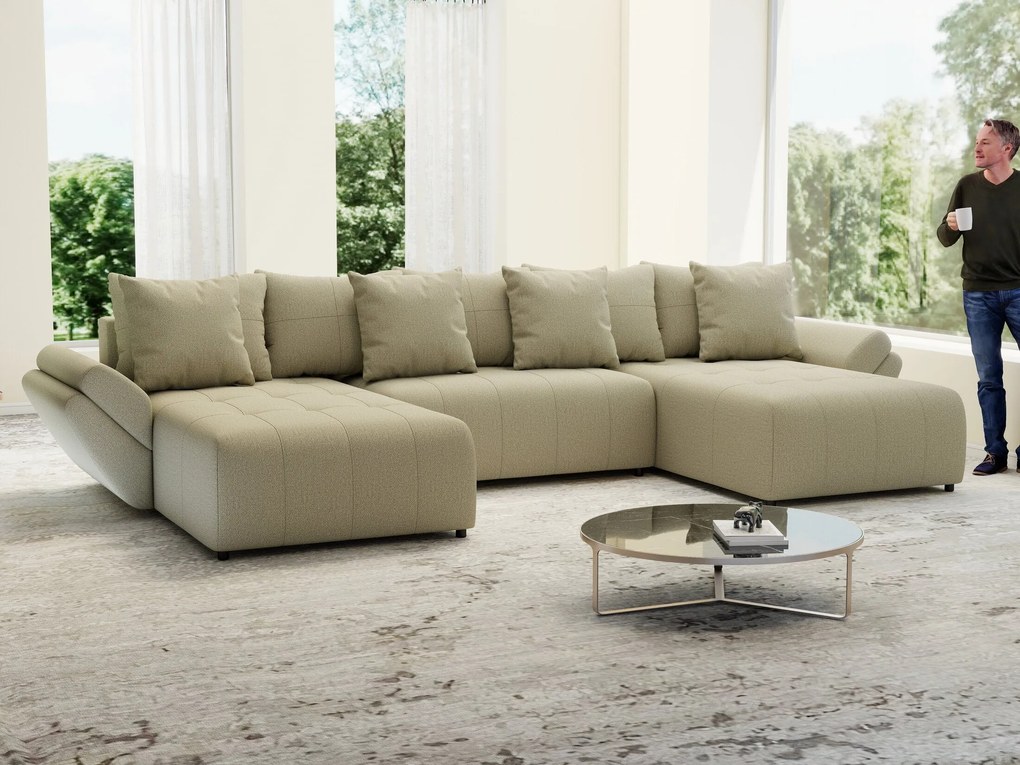 Colțar extensibil dumonde cu ladă de depozitare si sezut confortabil din spuma high-density, Berlin U Enjoy Camel 380x180 cm