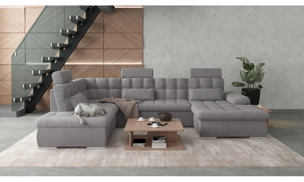 Colțar gri extensibil, cu spațiu de depozitare (cu colț pe partea stângă, în formă de "U") Merkur – Ropez