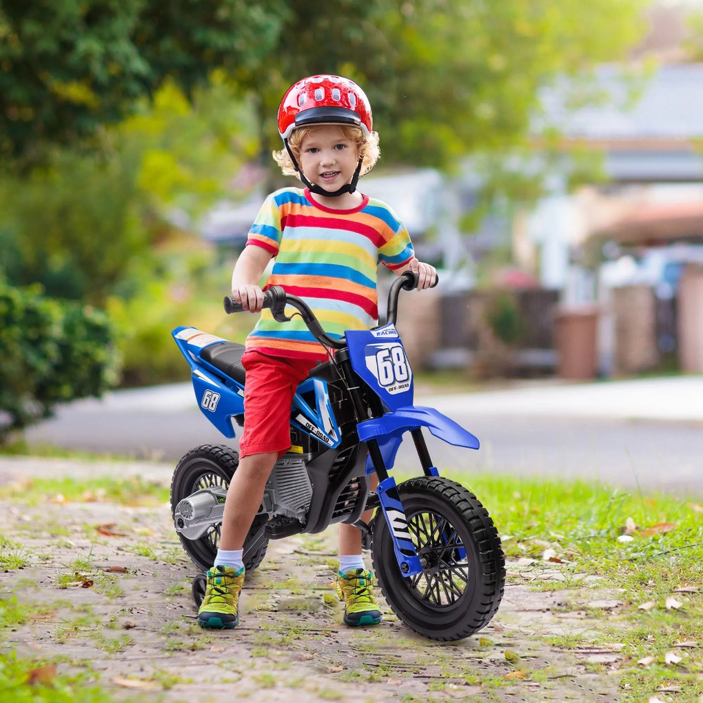AIYAPLAY Motocicletă Electrică pentru Copii cu Roți Detașabile, Suspensii, Sunete și Indicator de Încărcare, Albastru | Aosom Romania