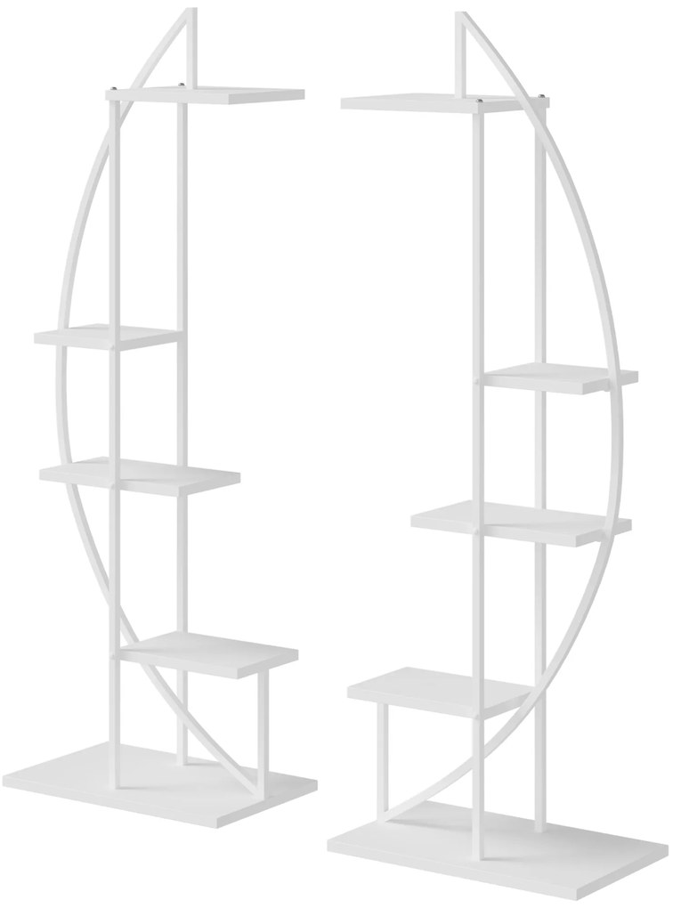 Outsunny Jardiniera din Metal cu 5 Etajere, Suport de flori pentru Interior si Exterior, 53x33x154cm, Alb | Aosom Ro