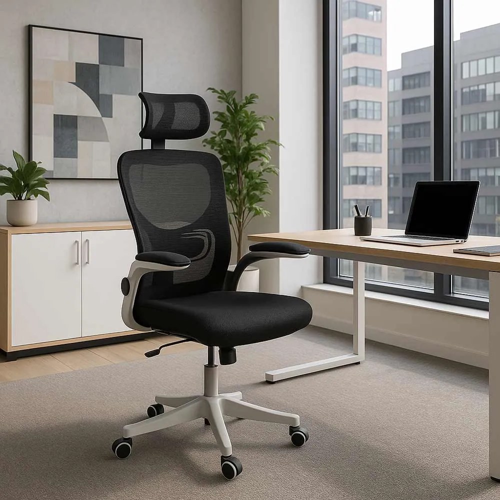 Scaun ergonomic OFF 336 negru, mesh și brațe rabatabile