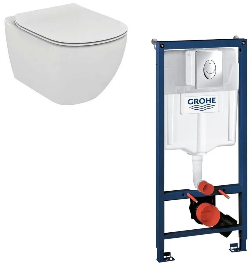 Set vas wc Ideal Standard Tesi AquaBlade cu capac soft close si rezervor Grohe cu clapeta Skate Air