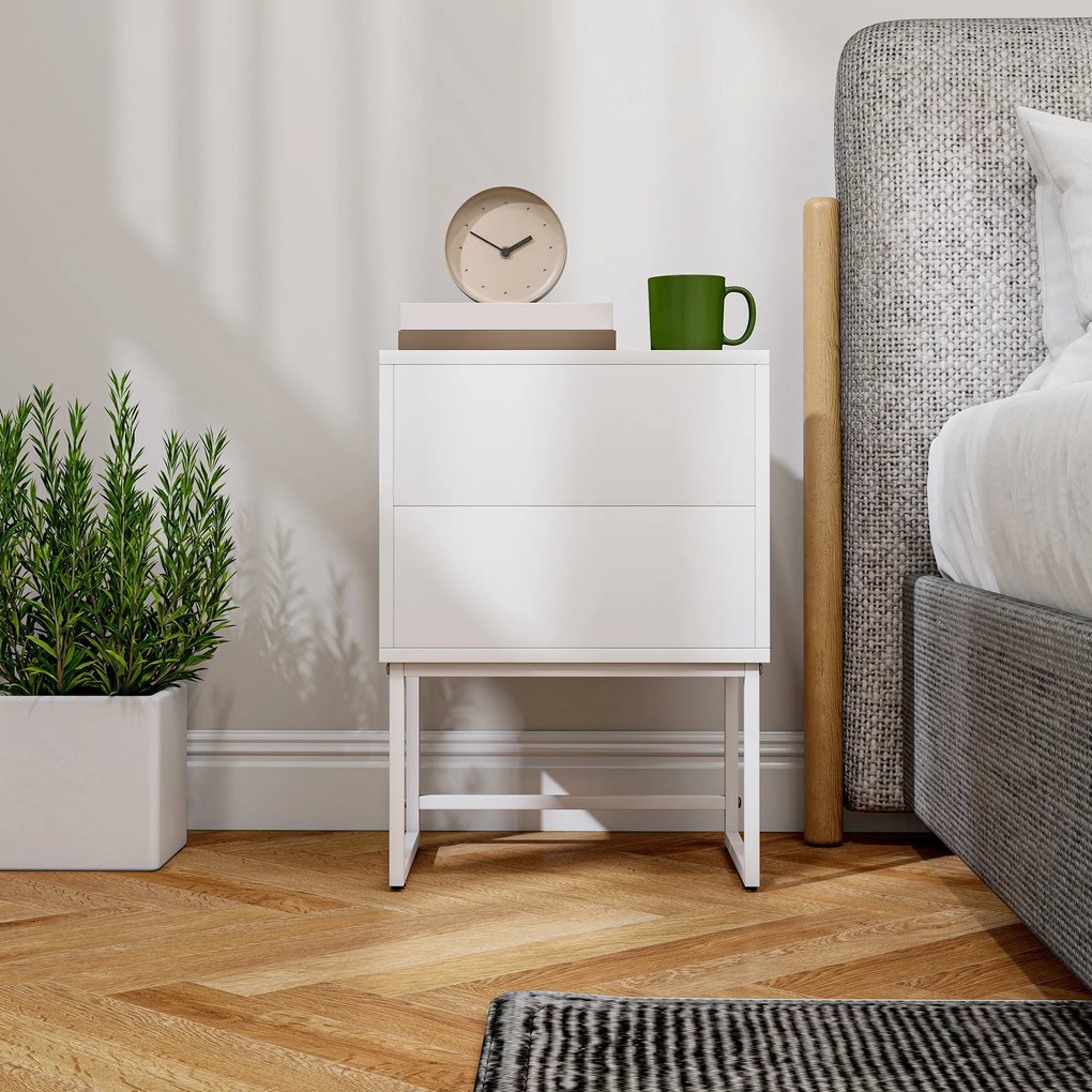 HOMCOM Noptieră Modernă cu 2 Sertare cu Deschidere prin Apăsare 40x30x50cm Alb | Aosom Romania