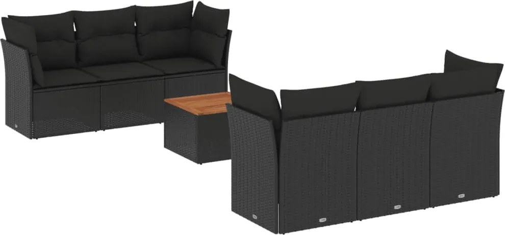 vidaXL Set canapele de grădină cu perne, 7 piese, negru, poliratan