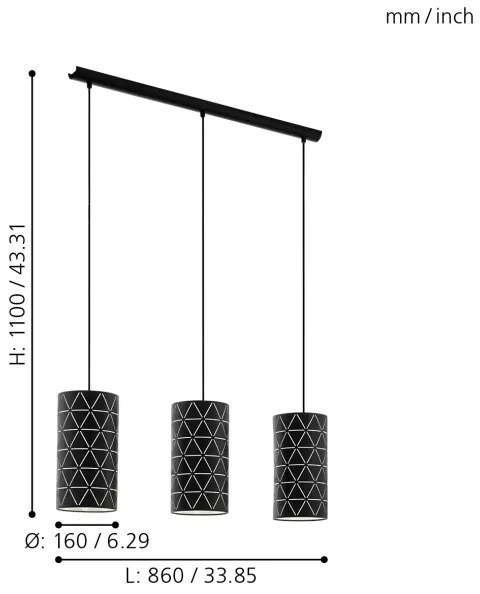 Eglo 98353 - Lustră pe cablu RAMON 3xE27/40W/230V