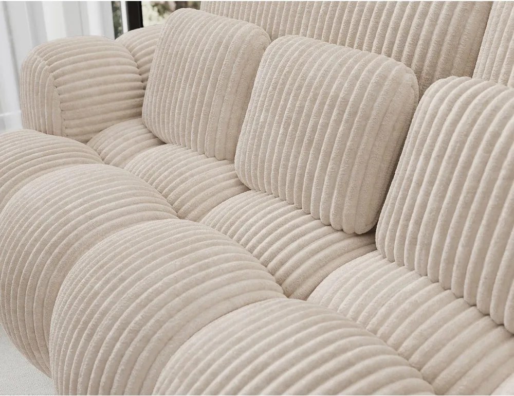 Canapea bej extensibilă cu tapițerie din catifea reiată 256 cm Cotonn – ELTAP