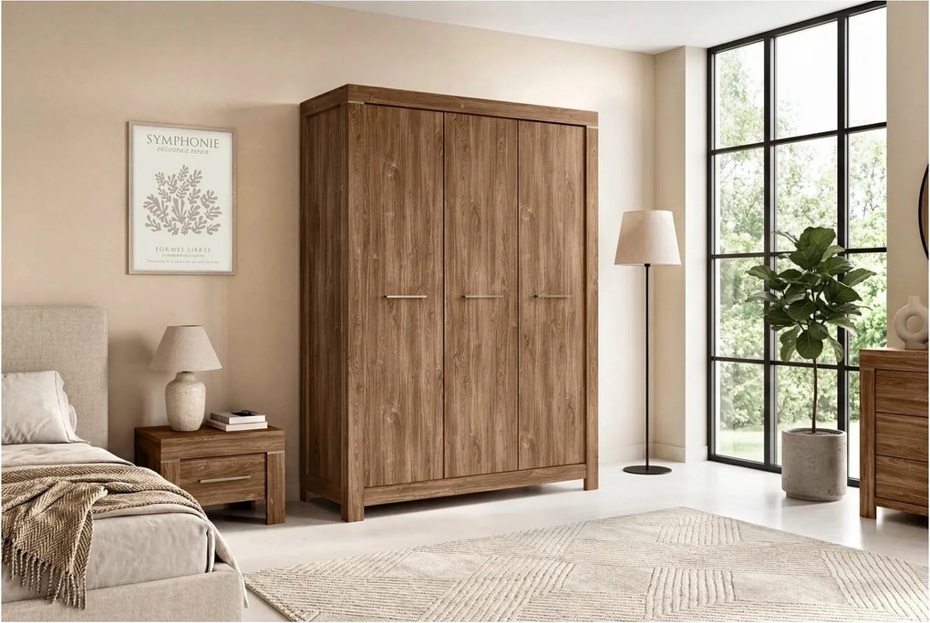 Set dormitor GENT si pat COSALA III 140x200, stejar/bej, dulap cu 3 us