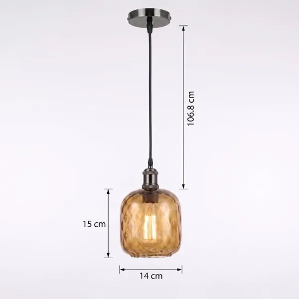 BRILAGI - Lampă suspendată LED pe cablu RETRO GLASS 1xE27/60W/230V Ø14 cm negru/maro fumuriu