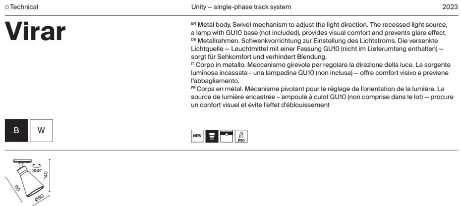 Spot, accesoriu pentru sinele monofazate Unity, Virar alb
