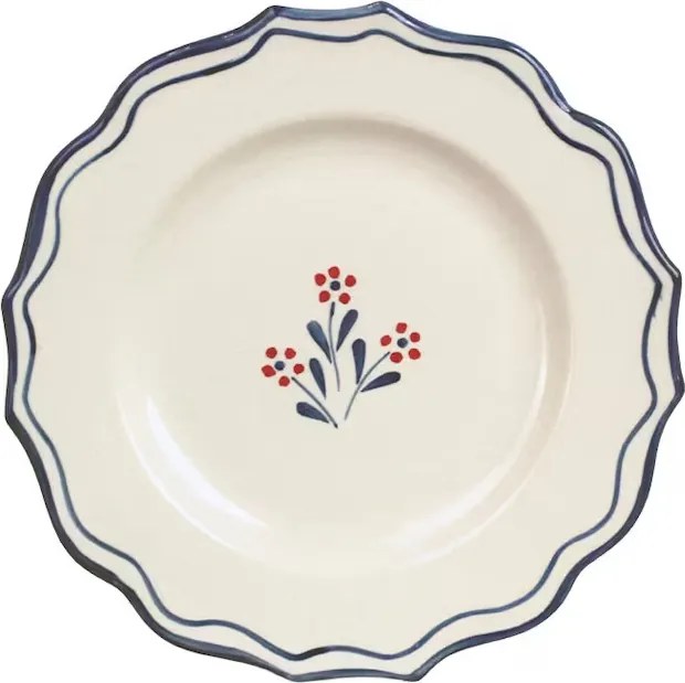 Farfurie mică din ceramică pictată manual, Ø 21,5 cm, albastru, „Esther Wildflower"