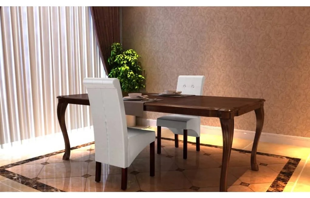 60624 vidaXL Scaune de bucătărie, 2 buc., alb, piele ecologică