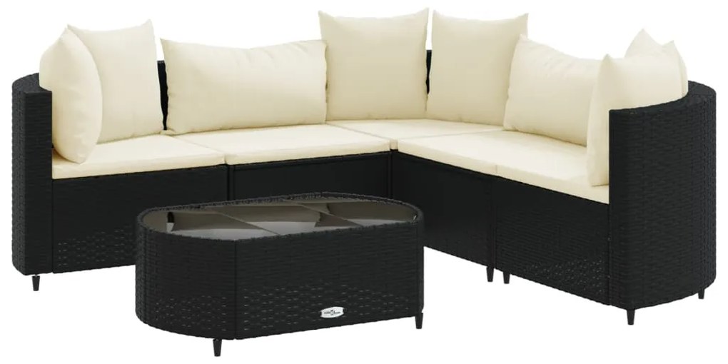 3308392 vidaXL Set mobilier de grădină cu perne, 6 piese, negru, poliratan