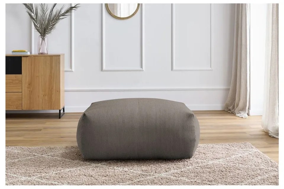 Taburet gri/maro cu tapițerie din catifea reiată Voltaire – Bobochic Paris