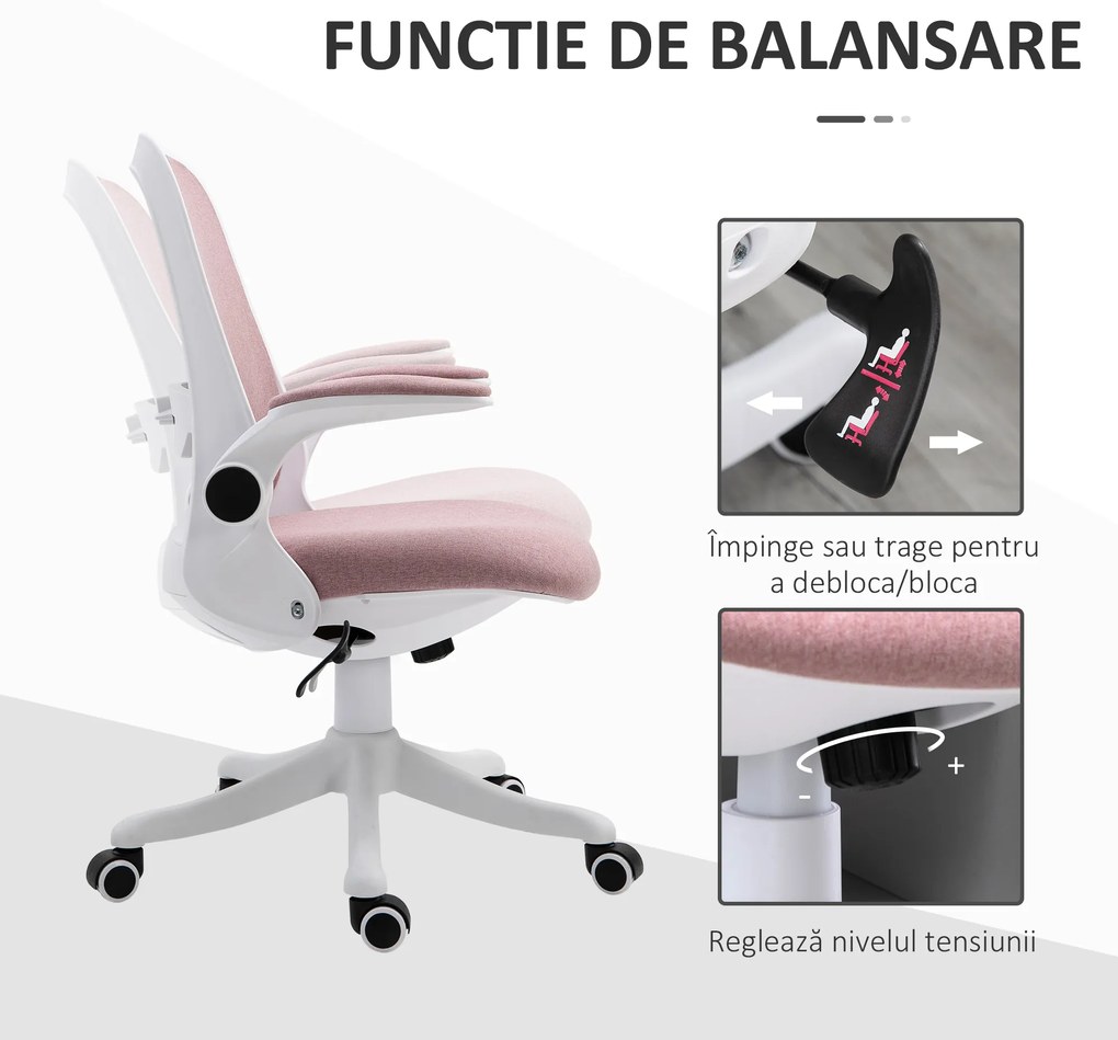 Vinsetto Scaun de Birou Balansoar cu Înălțime Reglabilă din Țesătură Efect Catifea, 62,5x60x94-104 cm, Roz | Aosom Romania