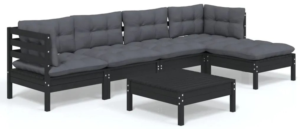 3096368 vidaXL Set mobilier grădină cu perne, 6 piese, negru, lemn de pin