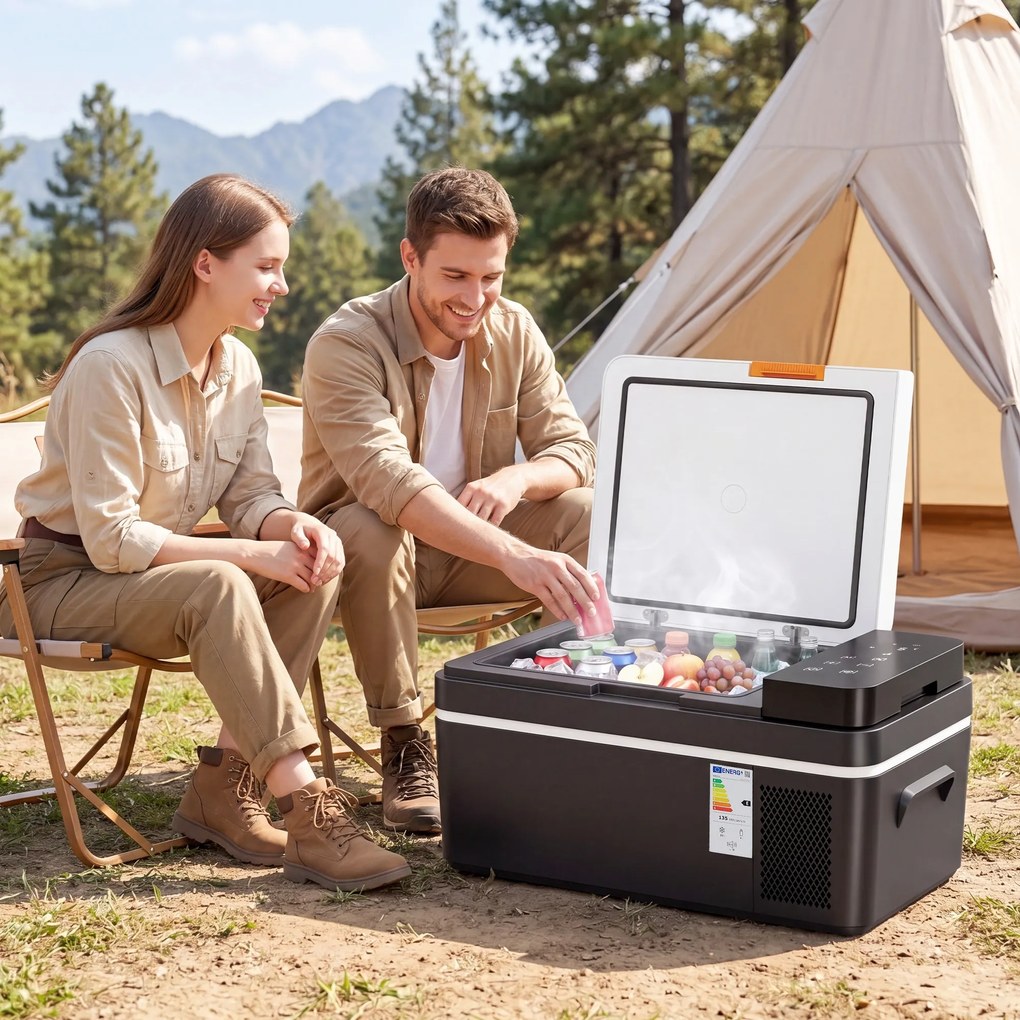 Outsunny Frigider cu compresor 20L -20℃-20℃ Frigider electric cu control prin aplicație Iluminare LED Port USB Protecție baterie | Aosom Romania