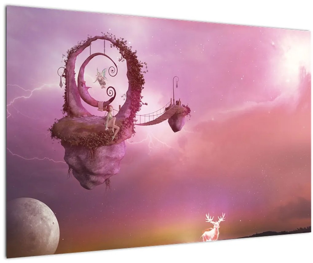 Tablou - Zână pe o insulă plutitoare (90x60 cm)