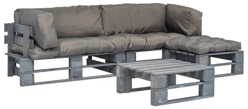 275312 vidaXL Set mobilier de grădină din paleți cu perne gri, 4 piese, lemn