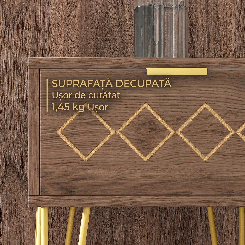 HOMCOM Noptiere Moderne Set 2 Bucati din PAL si Otel cu Sertar, 39.5x41x49 cm, Maro | Aosom Romania