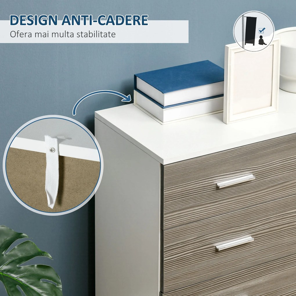 HOMCOM Comodă Modernă cu 4 Sertare, Manere din Aluminiu, Structură din Lemn, 76x35x72 cm, Alb și Gri | Aosom Romania