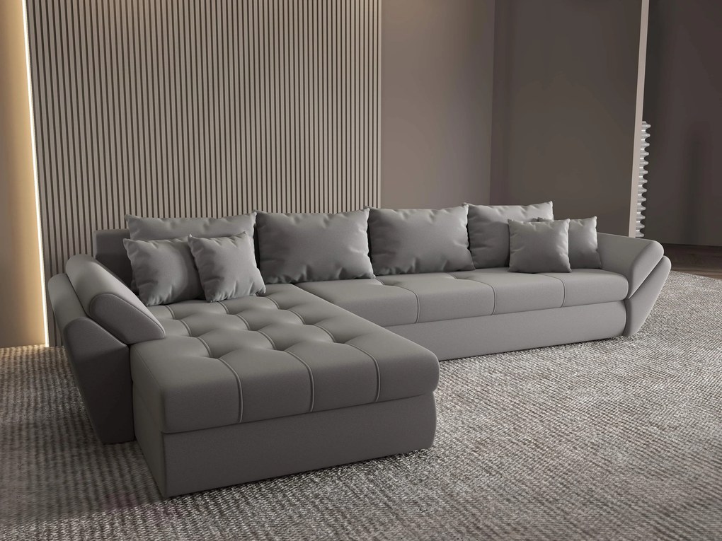 Colțar extensibil dumonde cu ladă de depozitare si sezut confortabil din spuma high-density, Loana XL Royal Gri 335x185 cm