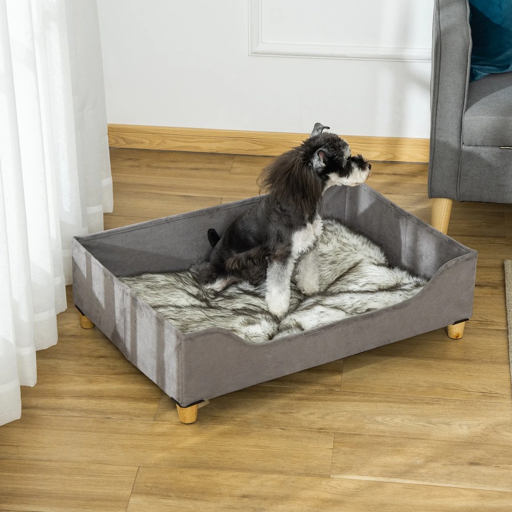 Culcus pentru Caini Inaltat PawHut cu Perna Lavabila, Patut pentru Caini Capitonat din Lemn si Plus, 81Lx56x23,5cm, Gri | Aosom RO