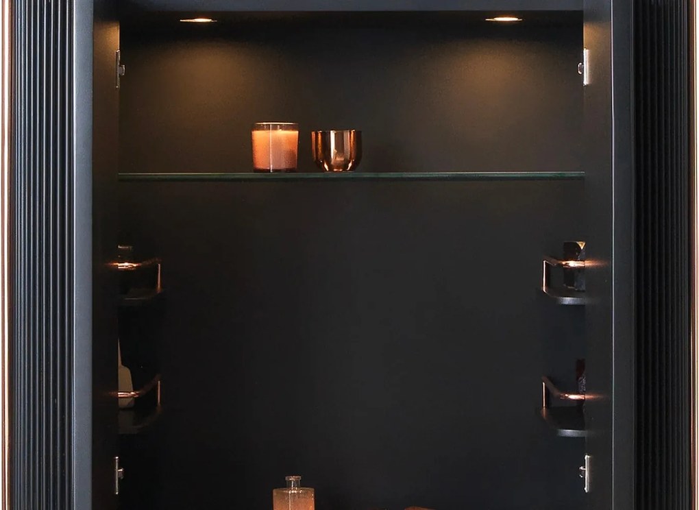 Bufet lemn masiv Înalt Calista Negru-Rose Gold L 104 x A 50 x H 150 cm - Marmura naturala