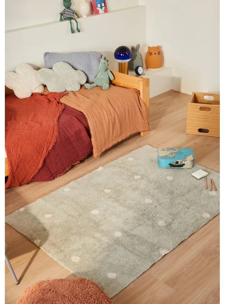 Covor pentru copii verde mentă lavabil/țesut manual din bumbac 100x150 cm Mini Dot Blue Sage – Lorena Canals