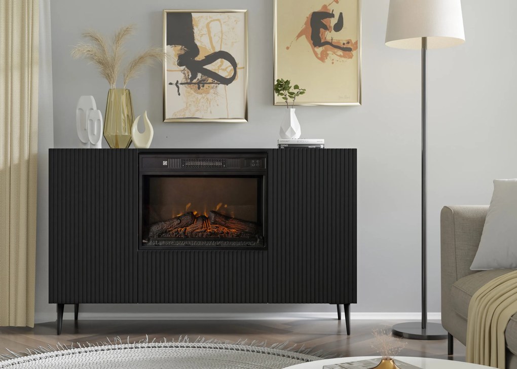 Comodă cu bioșemineu electric 2D1K Rowanna (Negru). 1124992