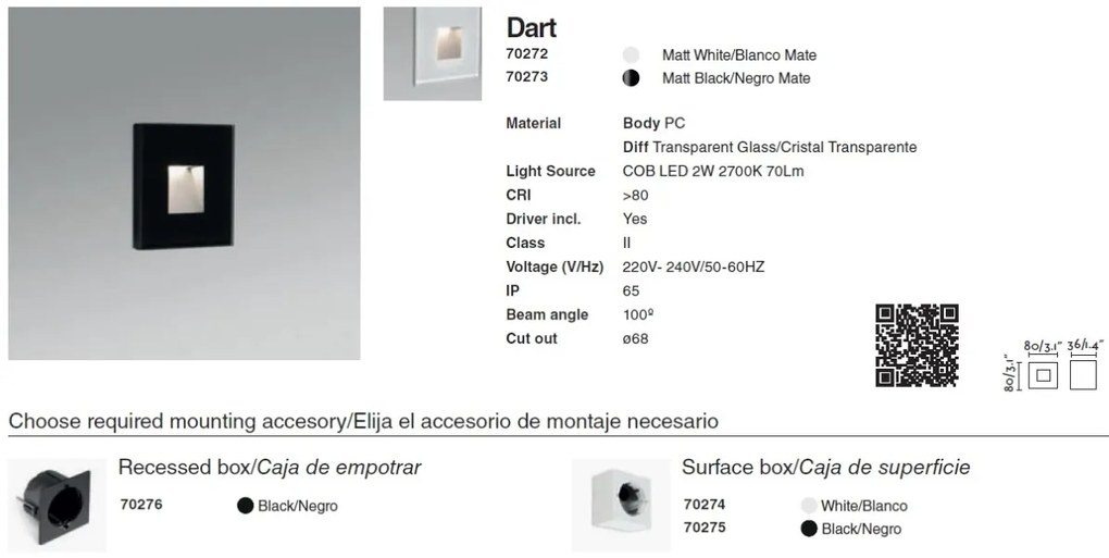 Spot LED de exterior IP65 iluminat ambiental DART-1 Black