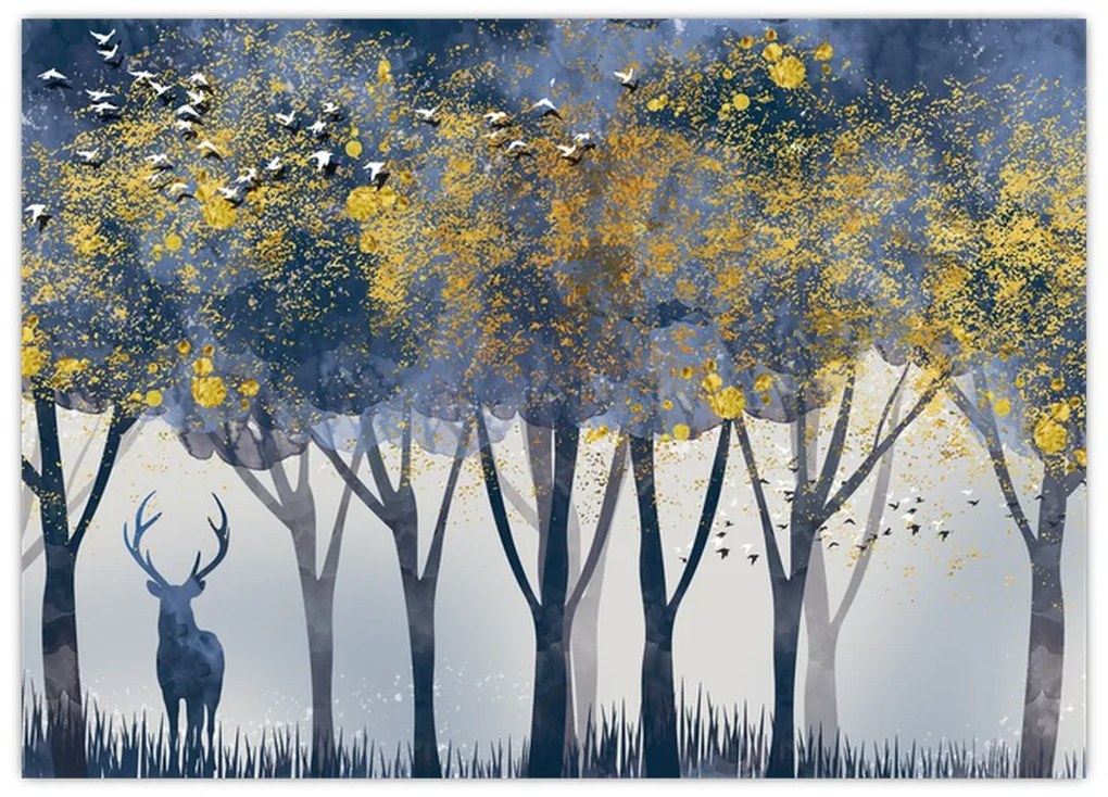 Tablou pe sticlă cerbul în pădure (70x50 cm)