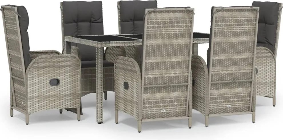 vidaXL Set mobilier de grădină cu perne, 7 piese, gri, poliratan