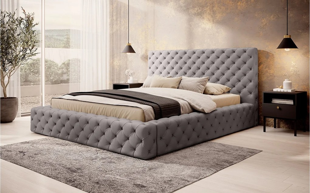 Pat lemn masiv Principe Tapitat Stofa Lada de Depozitare Personalizabil - 180x200, Sola 18